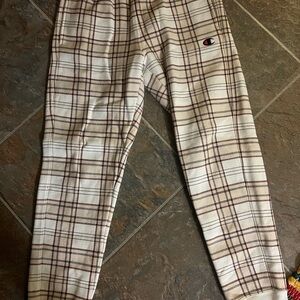 Champion Men's Plaid Joggers - Cream and Brown